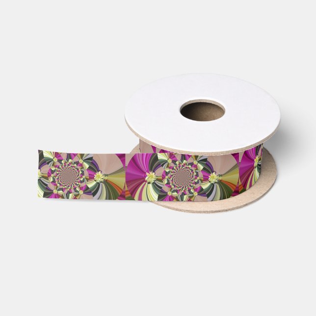 Colourful Abstract Floral Pattern Satin Ribbon (Spool)
