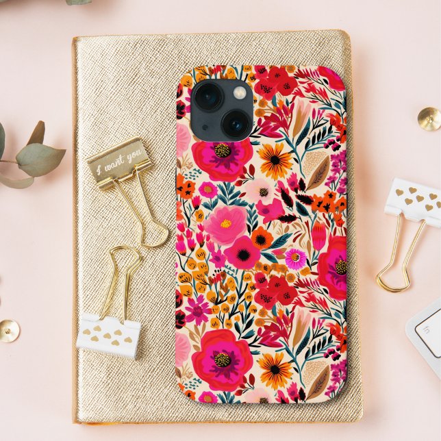 Colourful Abstract Floral Pink Yellow Bold Pattern Case-Mate iPhone Case (Creator Uploaded)