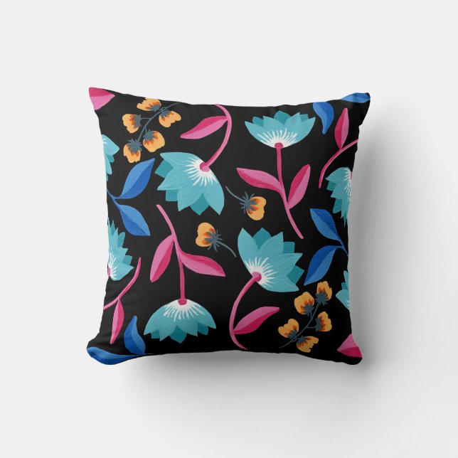 Colourful abstract floral throw pillow (Front)