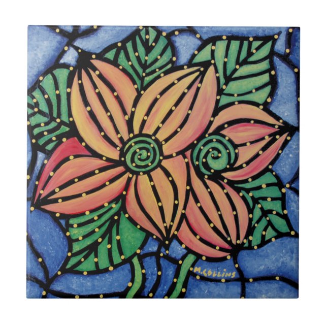 Colourful Abstract Flower Ceramic Art Tile (Front)