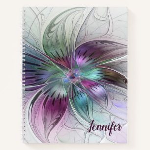 Colourful Abstract Flower Floral Fractal Art Name Notebook