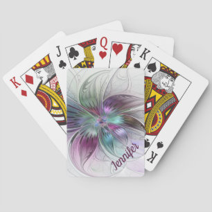 Colourful Abstract Flower Floral Fractal Art Name Playing Cards