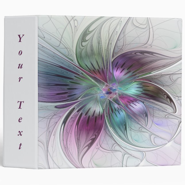 Colourful Abstract Flower Floral Fractal Art Text Binder (Front/Spine)