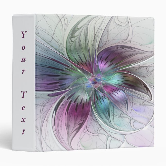 Colourful Abstract Flower Floral Fractal Art Text Binder (Front/Spine)