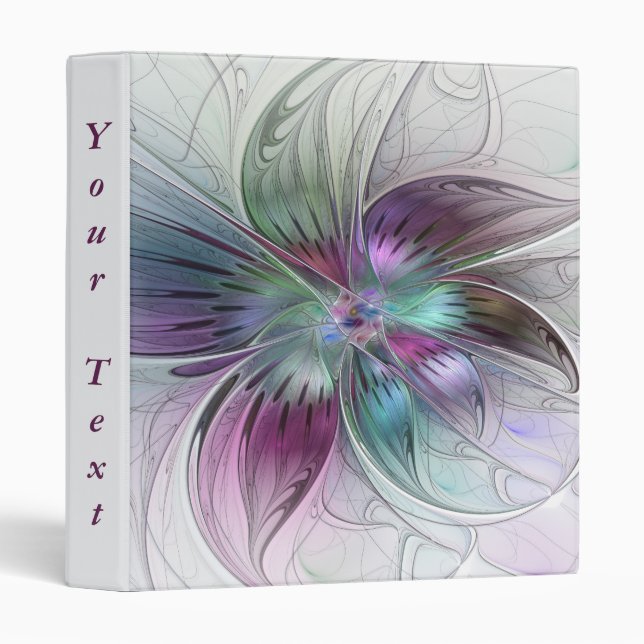 Colourful Abstract Flower Floral Fractal Art Text Binder (Front/Spine)
