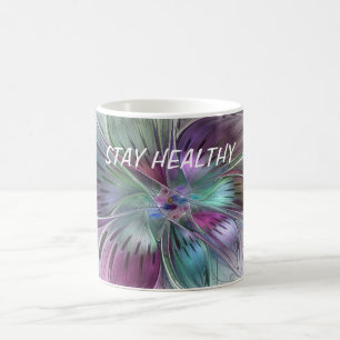 Colourful Abstract Flower Floral Fractal Art Text Coffee Mug