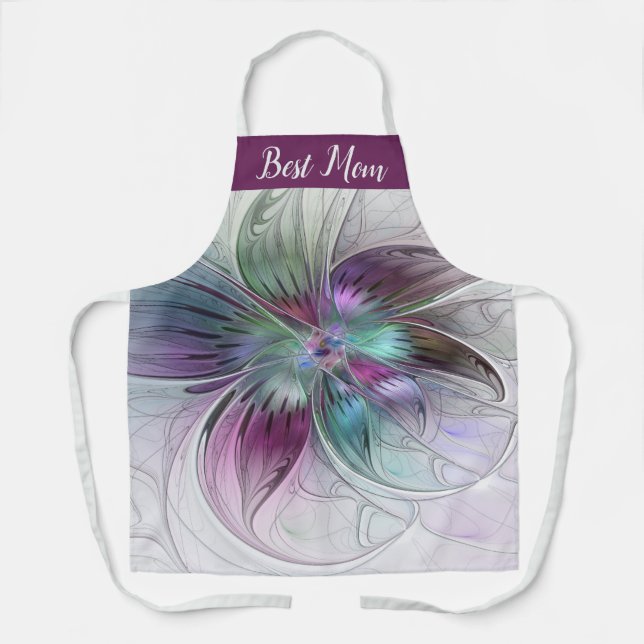 Colourful Abstract Flower Floral Fractal Best Mom Apron (Front)