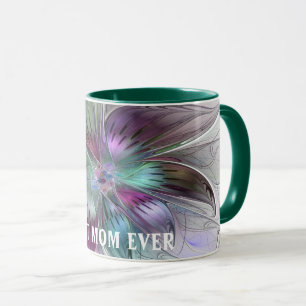 Colourful Abstract Flower Floral Fractal Best Mom Mug