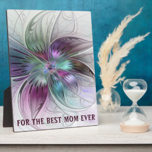 Colourful Abstract Flower Floral Fractal Best Mom Plaque