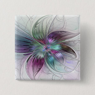 Colourful Abstract Flower Modern Floral Fractal Ar 2 Inch Square Button