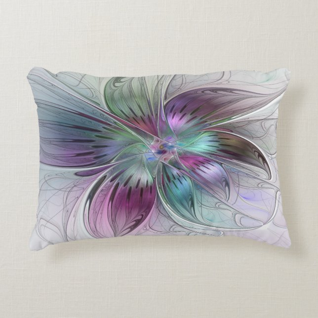 Colourful Abstract Flower Modern Floral Fractal Ar Accent Pillow (Front)