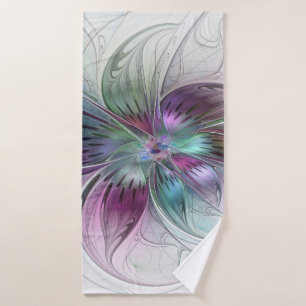 Colourful Abstract Flower Modern Floral Fractal Ar Bath Towel