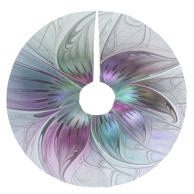 Colourful Abstract Flower Modern Floral Fractal Ar Brushed Polyester Tree Skirt (Front)