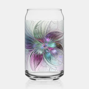 Colourful Abstract Flower Modern Floral Fractal Ar Can Glass