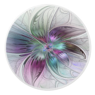 Colourful Abstract Flower Modern Floral Fractal Ar Ceramic Knob