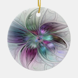 Colourful Abstract Flower Modern Floral Fractal Ar Ceramic Ornament