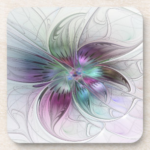 Colourful Abstract Flower Modern Floral Fractal Ar Coaster