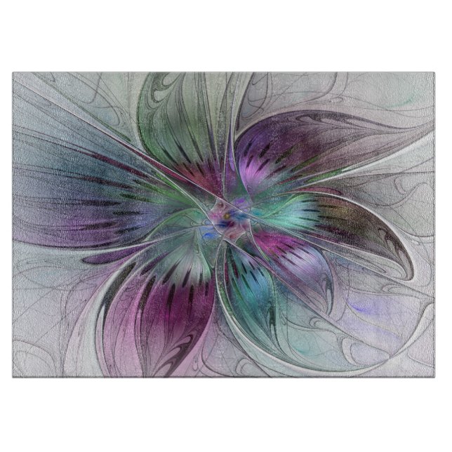 Colourful Abstract Flower Modern Floral Fractal Ar Cutting Board (Front)