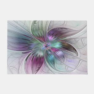 Colourful Abstract Flower Modern Floral Fractal Ar Doormat