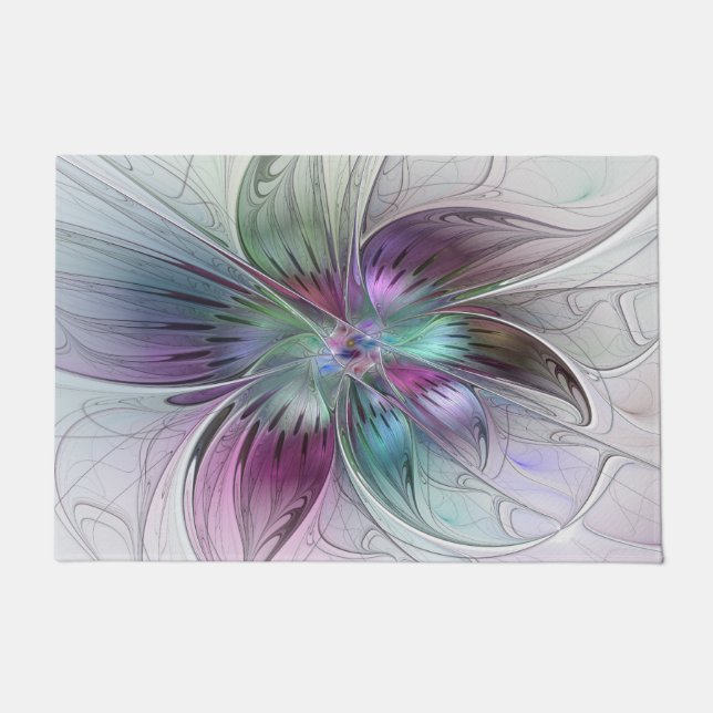Colourful Abstract Flower Modern Floral Fractal Ar Doormat (Front)