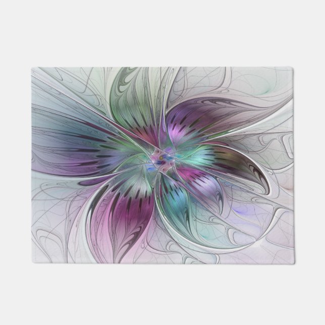 Colourful Abstract Flower Modern Floral Fractal Ar Doormat (Front)