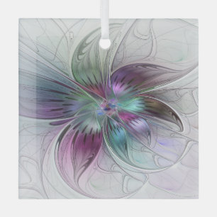 Colourful Abstract Flower Modern Floral Fractal Ar Glass Ornament