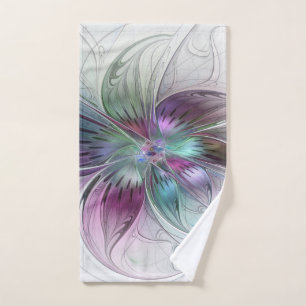 Colourful Abstract Flower Modern Floral Fractal Ar Hand Towel
