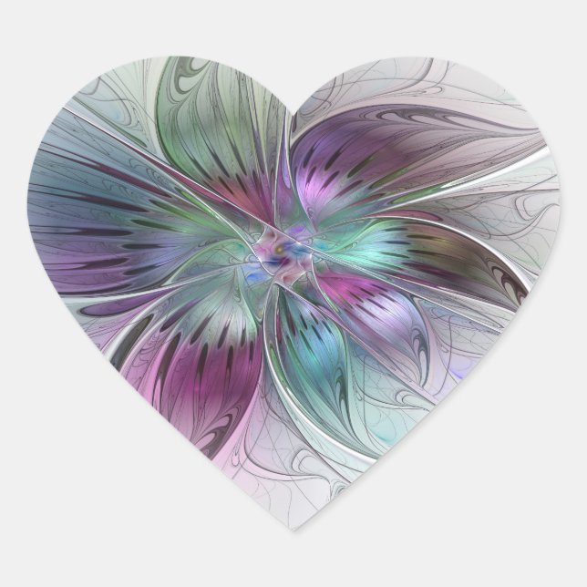 Colourful Abstract Flower Modern Floral Fractal Ar Heart Sticker (Front)