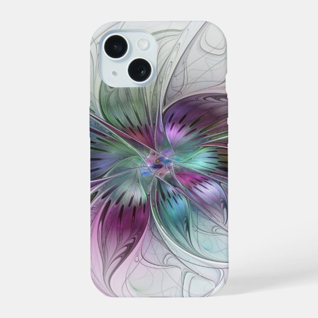 Colourful Abstract Flower Modern Floral Fractal Ar iPhone 15 Case (Back)