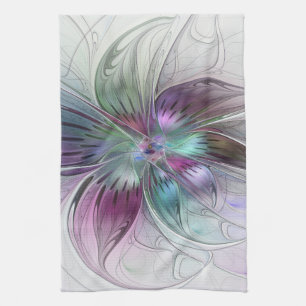Colourful Abstract Flower Modern Floral Fractal Ar Kitchen Towel