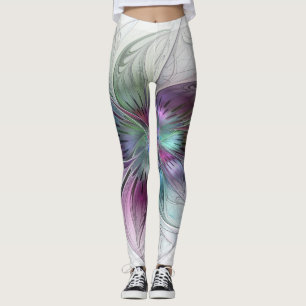 Colourful Abstract Flower Modern Floral Fractal Ar Leggings