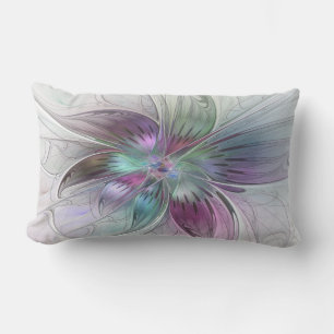 Colourful Abstract Flower Modern Floral Fractal Ar Lumbar Pillow