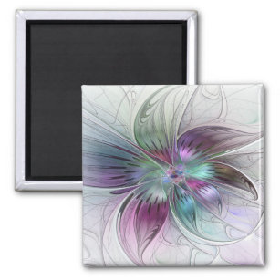 Colourful Abstract Flower Modern Floral Fractal Ar Magnet