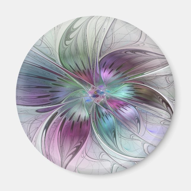 Colourful Abstract Flower Modern Floral Fractal Ar Magnet (Front)