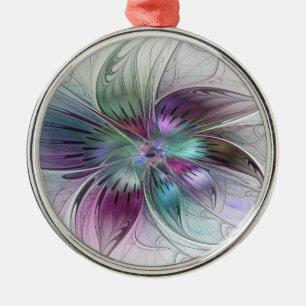 Colourful Abstract Flower Modern Floral Fractal Ar Metal Ornament