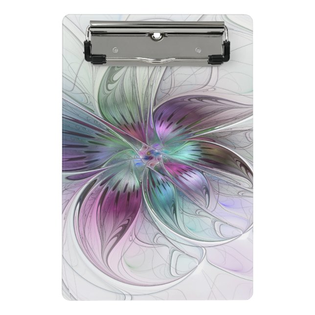 Colourful Abstract Flower Modern Floral Fractal Ar Mini Clipboard (Front)
