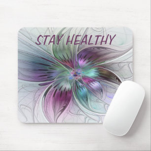 Colourful Abstract Flower Modern Floral Fractal Ar Mouse Pad