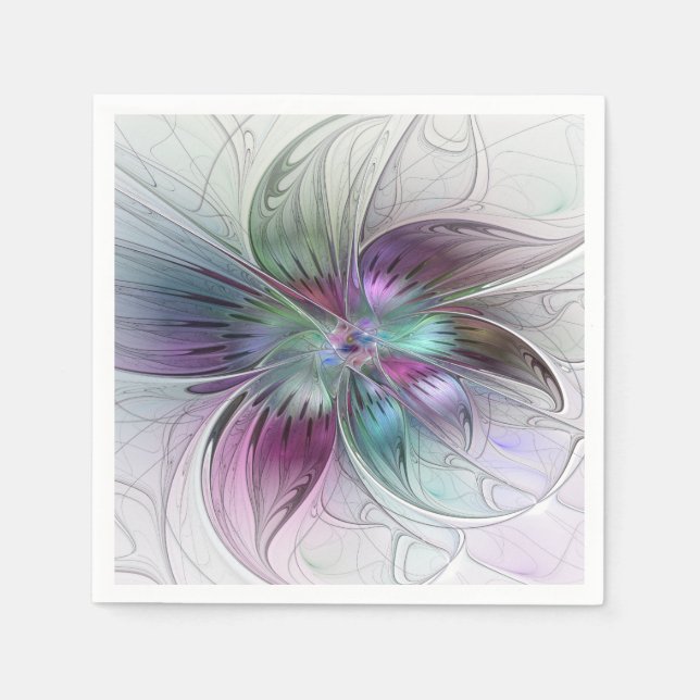 Colourful Abstract Flower Modern Floral Fractal Ar Napkin (Front)