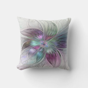 Colourful Abstract Flower Modern Floral Fractal Ar Outdoor Pillow