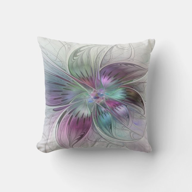 Colourful Abstract Flower Modern Floral Fractal Ar Outdoor Pillow (Front)