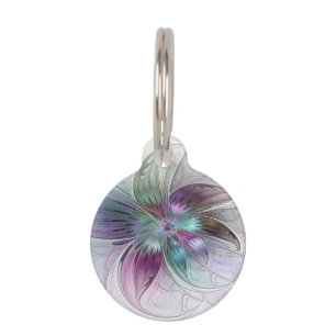 Colourful Abstract Flower Modern Floral Fractal Ar Pet Tag