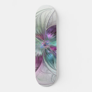 Colourful Abstract Flower Modern Floral Fractal Ar Skateboard