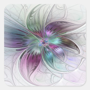 Colourful Abstract Flower Modern Floral Fractal Ar Square Sticker