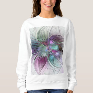 Colourful Abstract Flower Modern Floral Fractal Ar Sweatshirt