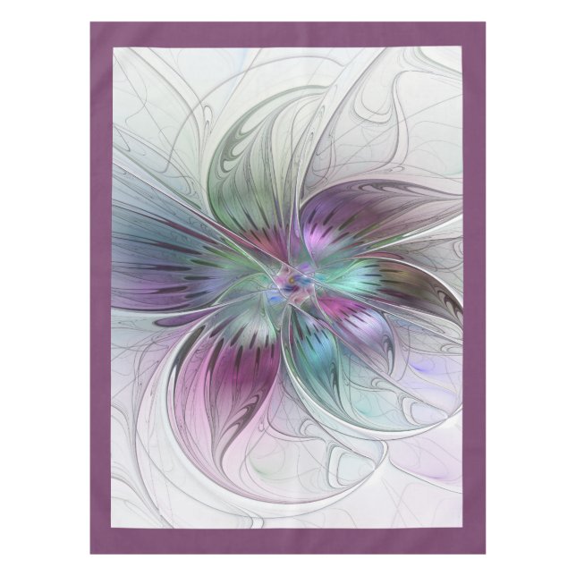 Colourful Abstract Flower Modern Floral Fractal Ar Tablecloth (Front)