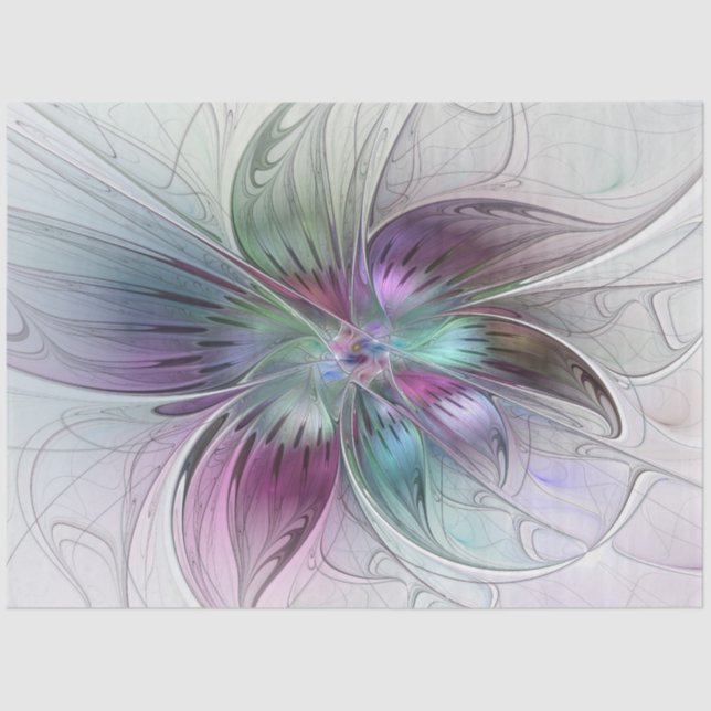 Colourful Abstract Flower Modern Floral Fractal Ar Tissue Paper (Front)