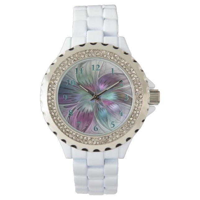 Colourful Abstract Flower Modern Floral Fractal Ar Watch (Front)