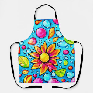 Colourful abstract flower pattern apron