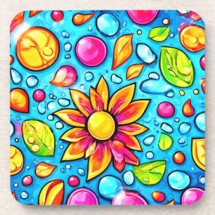 Colourful abstract flower pattern coaster