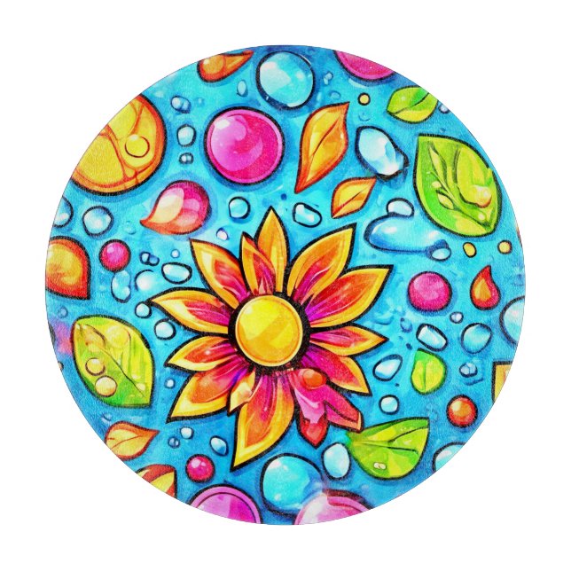 Colourful abstract flower pattern cutting board (Front)